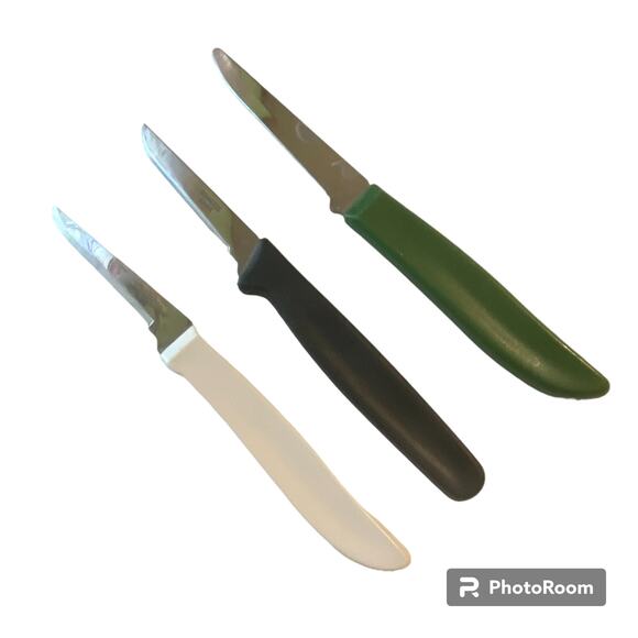 Paring Knife Lot of 3 Stainless Steel USA and China Made Avocado Green Vintage - Picture 1 of 9